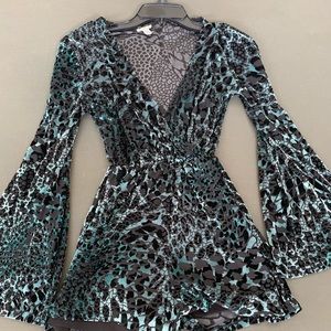 Ecote blue leopard patterned romper